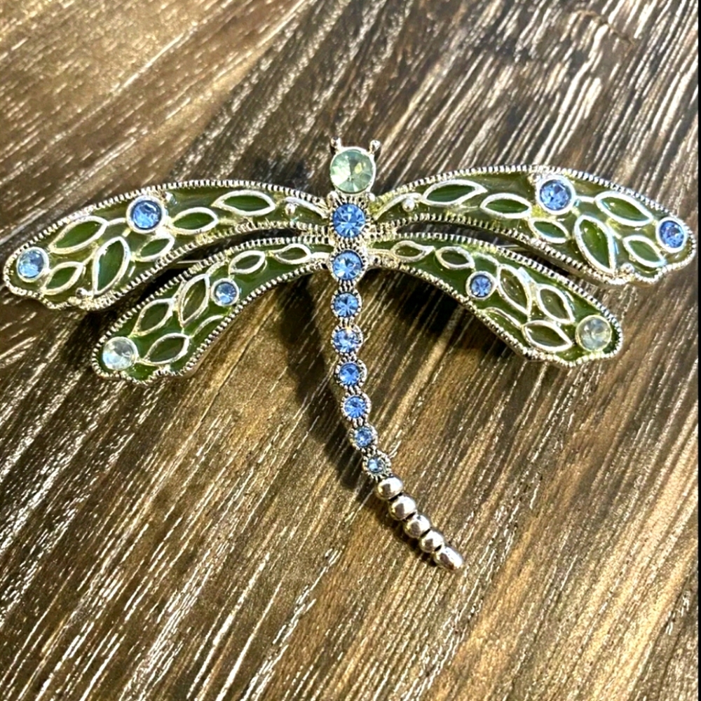Vintage dragonfly brooch with Blue rhinestones high quality jewelry